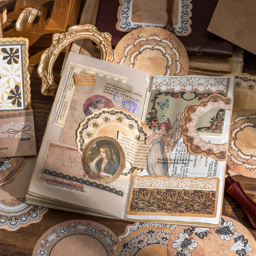 Vintage Lace Collection Series Retro Lace Flower Border Landscape Sticker Creative DIY Journal Material Collage Stationery