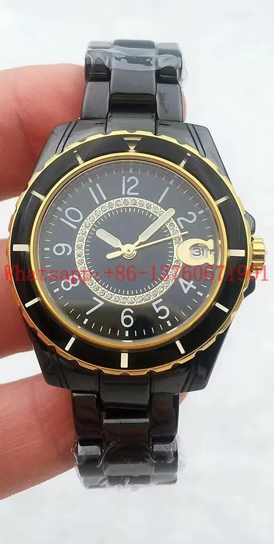 Luxury New Quartz Watch Men Women Ceramic Black White Lady Fashion Rose Gold Pink Ceramica Watches 33mm 38mm