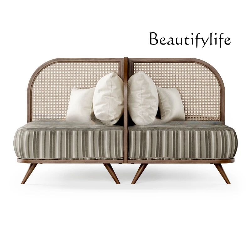 solid wood rattan sofa new Chinese sales office hotel lobby negotiation reception booth