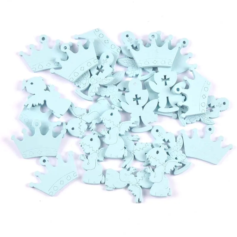 Fai da te croce in legno angelo Charms ornamenti ciondolo blu/rosa Baby battesimo decorazioni gioielli festa 30 pz cp3275