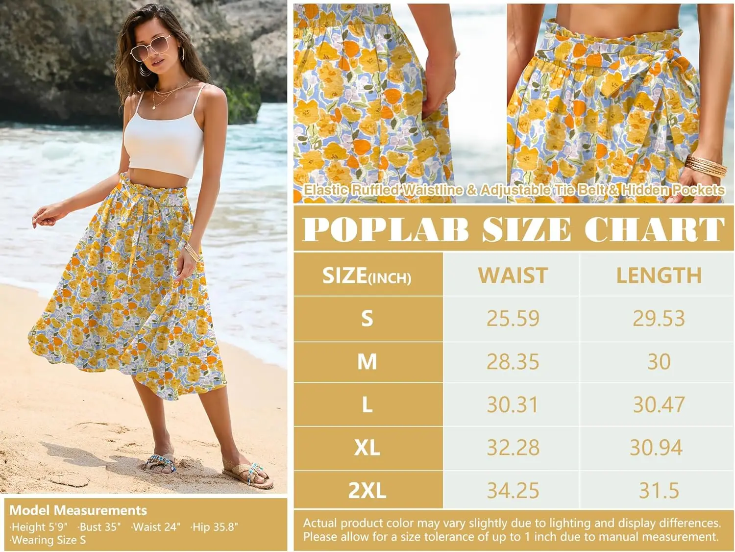 Luxy Trio Gonne midi a pieghe a vita alta elastiche da donna Gonna a trapezio floreale taglie forti Gonna lunga con stampa floreale