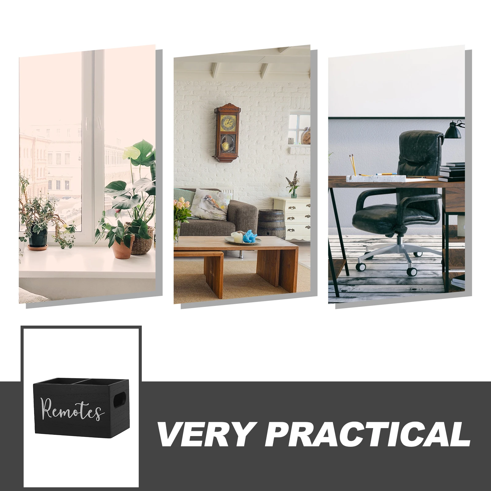 حامل خشبي للتحكم عن بعد متعدد المقصورات منظم مكتب ريفي منضدية صندوق تخزين منظم غرفة المعيشة #5