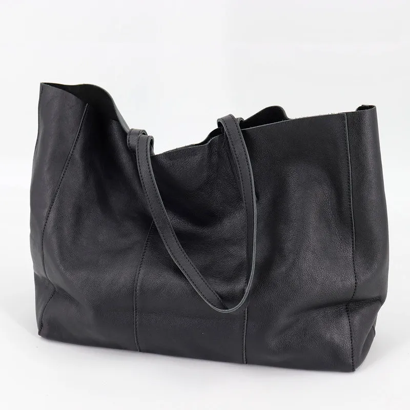 Large Women Tote Bag Genuine Leather Handbags Fashion Stitching Cowhide Daily Shoulder Shopping Bags Luxury Lady Hand Big Bag