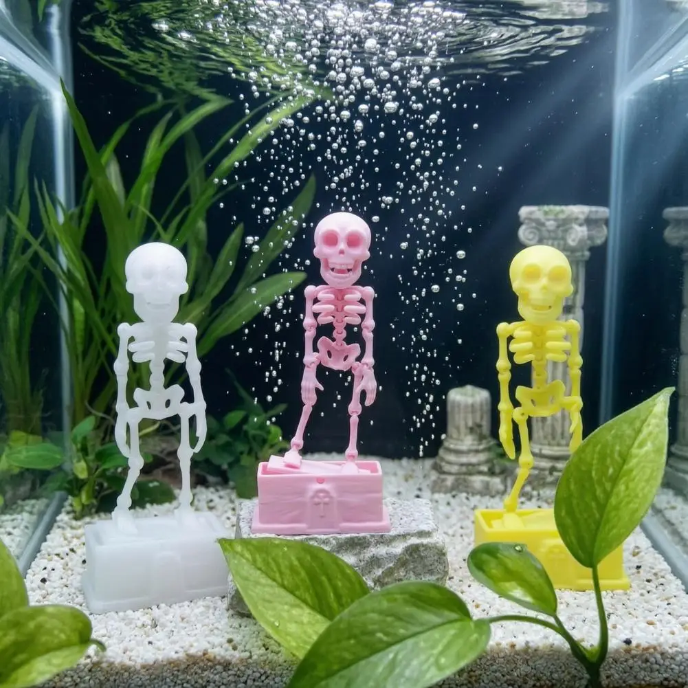 Flexible Joint Skeleton Decor Dancing Skeleton Aquarium Bubbler Ornament Air Driven Dynamic Fish Tank Decoration with for Betta