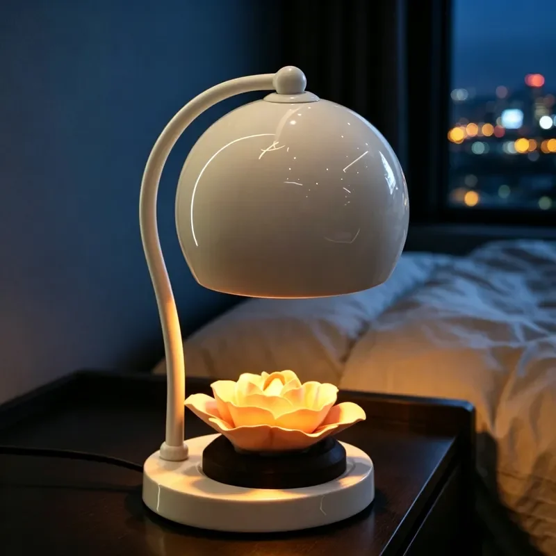 Vintage Style Wax Warmer Lamp Soft Glow Aromatherapy Diffuser for Bedroom Bedside Decor Creative Desktop Flower Design Night