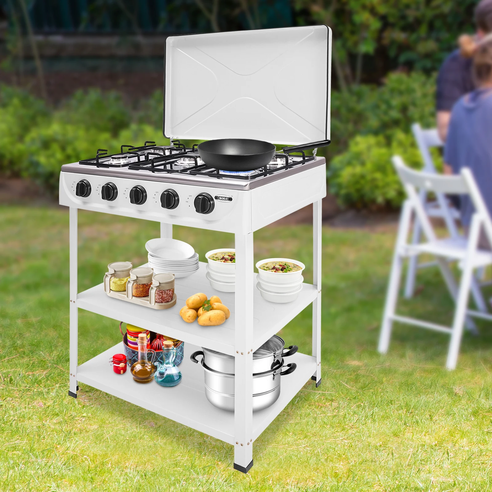 

5-Burner Natural Gas Stove Iron&Enamel&Aluminum Material Spray Molding&Die-Casting Process High-Temperature&Scratch-Resistant