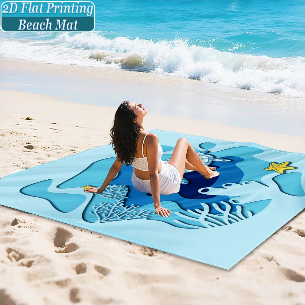 1-Piece Set, Summer Outdoor Beach Mat, Includes 4 Ground Stakes, Unique Printed Design, Fade-Resistant, Lightweight, Quick-Drying, Easy to Carry, Windproof and Sandproof, Fashionable and Trendy Outdoor Activity Decoration, Suitable for Beach, Camping, Picnics, Parties