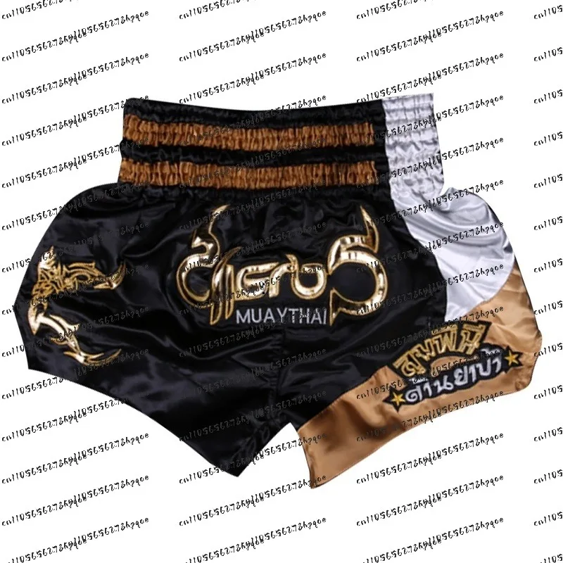 

2026 Muay Thai Shorts Black Boxing Shorts Men Women Satin Martial Arts Gym Clothing Cage Fight Grappling Short MMA Boxing Shorts