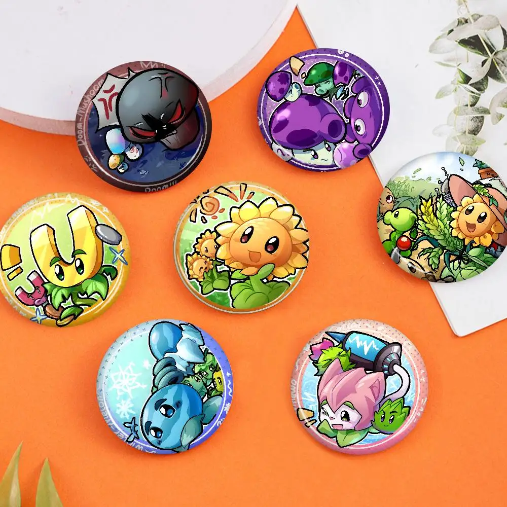 Tower Defense Game P-Plants V-Vs. Z-Zombies Cartoon Brooches Anime Badge Round Handmade Brooch Lapel Pins Jewelry