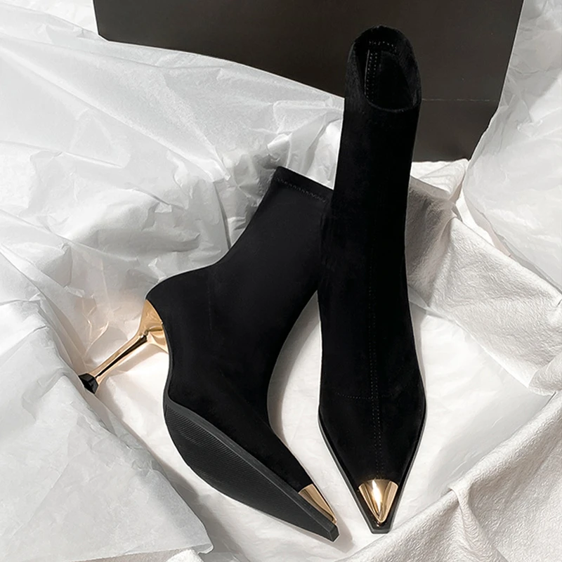 Sexy High Heels Ankle Women's Boots Elegant Pointed Toe Shoes 2025 Fashion Luxury Brand Winter Boots Pumps Gothic Mujer Botas