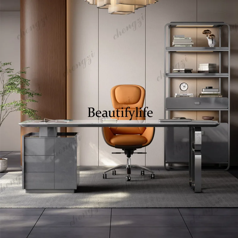 

T41 Designer Writing Office Desks Italian Minimalist Rock Plate Light Luxury Modern Office Desks Simple Home Furniture Bureau