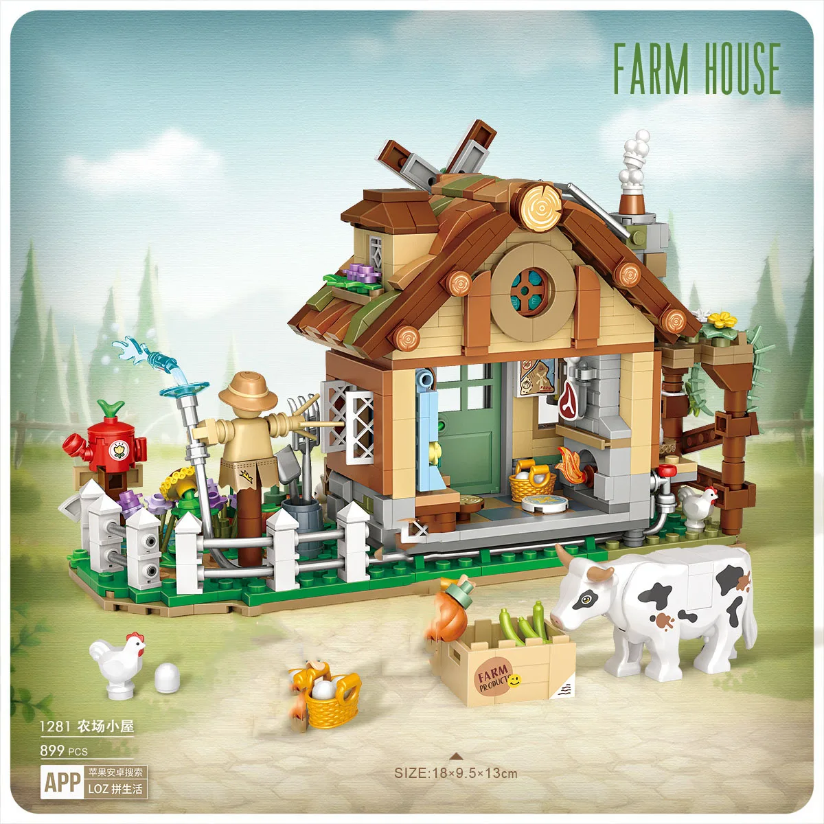 Creative City Street View Mini Block Farm Hut Windmill Construction Kits Building Bricks Farmer Figures House Streetscape Toys