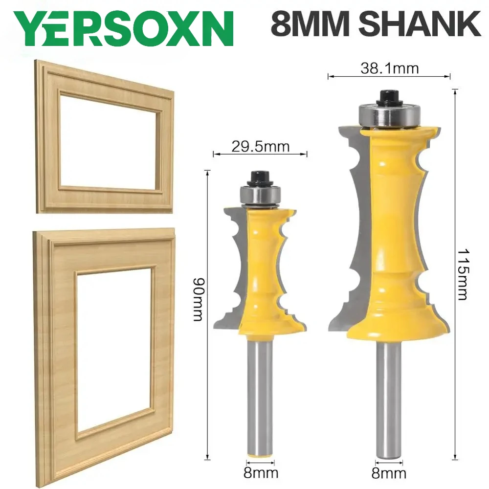 1/2pcs 8mm Shank 38mm 64mm Miter Frame Molding Router Bit Line knife Door knife Tenon Cutter for Woodworking Tools Handrail Line
