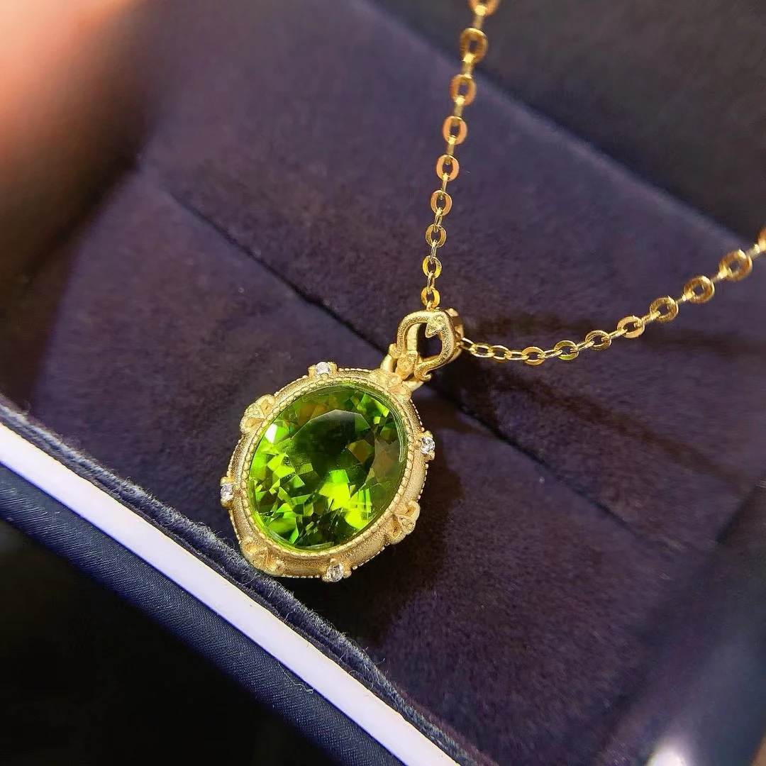 

Vintage Style 925 Silver Peridot Pendant 8mm*10mm 3ct Natural Peridot Necklace Pendant 3 Layers 18K Gold Plated Jewelry