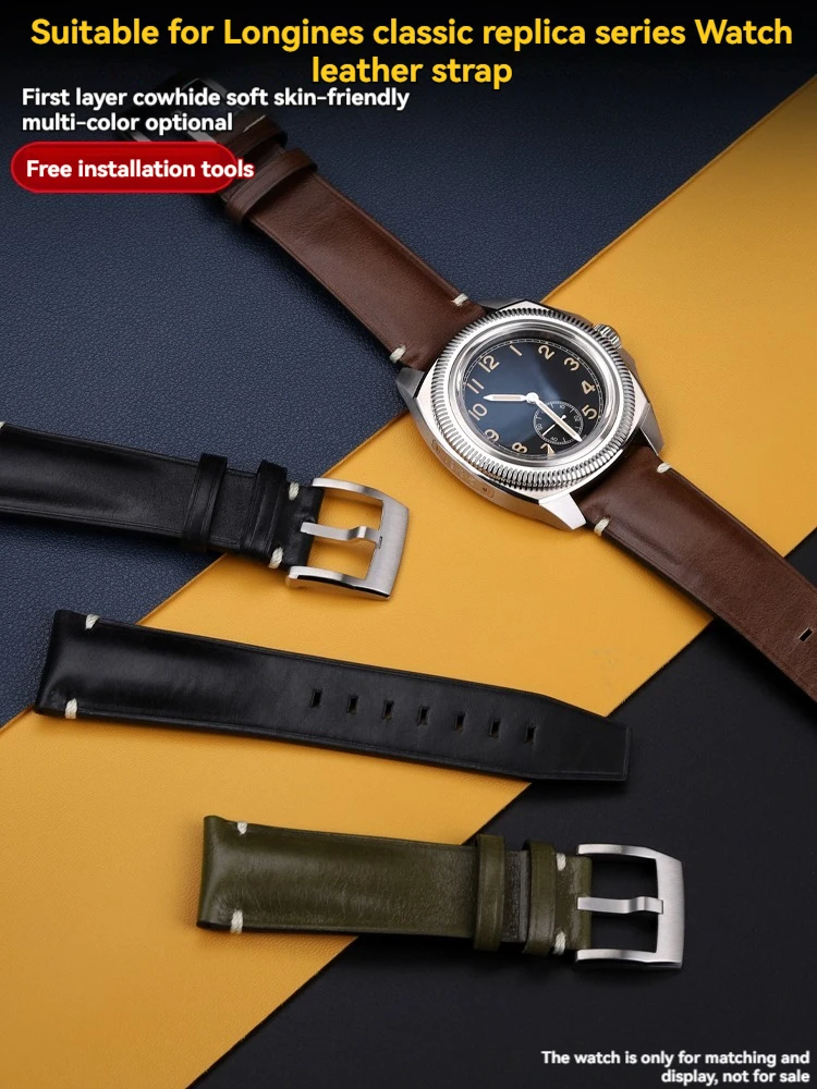 For Longines Classic replica Pilot Collection L2.838 Watch Strap Cowhide Leather PIN Buckle watchband 22*19mm Men Wrist band