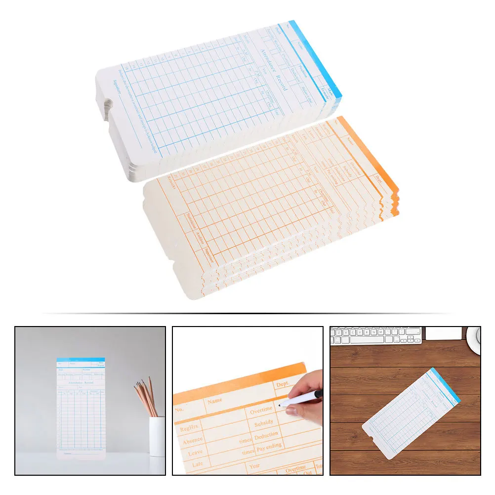 Cartões de tempo dupla face, folhas de papel para uso em escritório, edição em inglês, cartões de perfuração semanal, ferramenta de rastreamento de atendimento de funcionário, 2 peças