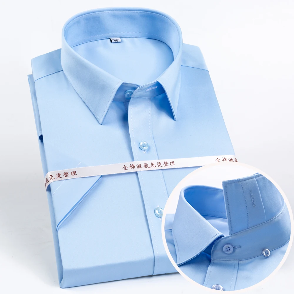 

Men's Breathable No-Iron 100% Cotton Short Sleeve Dress Shirt, Spread Collar Business Formal Wrinkle-Free Office Wear for Summer