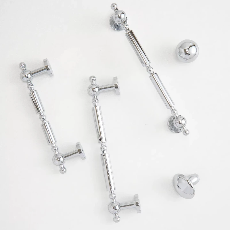 Bright Chrome French Luxury Cupboard Handles Solid Brass Cabinet Knobs Silver Furniture Hardware Drawer Pull Kitchen Accessories