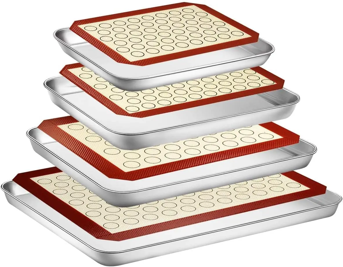 

Baking Sheet with Silicone Mat Set, Set of 8 (4 Sheets + 4 Mats), StainlSteel Cookie Sheet Baking