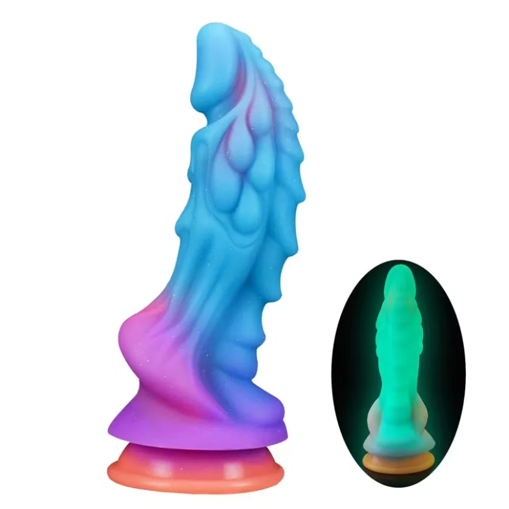 8.8inch Colourful Fluorescent Monster Huge Luminous Dildo With Strong Suction Cup Realistic Fake Animal Penis Sex Toy For Adult