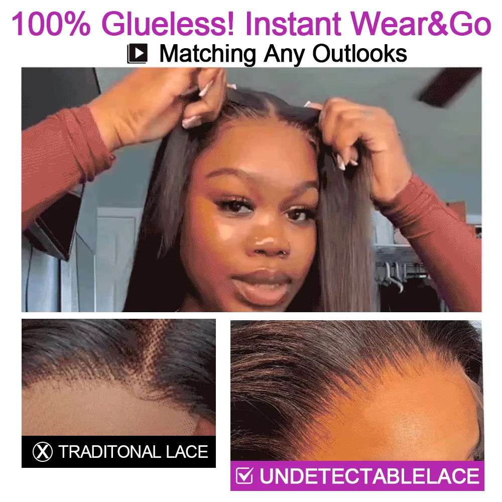 Glueless Perücke 7x5 für Schwarze Frauen 13x6 HD Lace Front Glatt 100% Echthaar 250% Dichte Pre-plucked Versand aus FR Lager – Detail 6