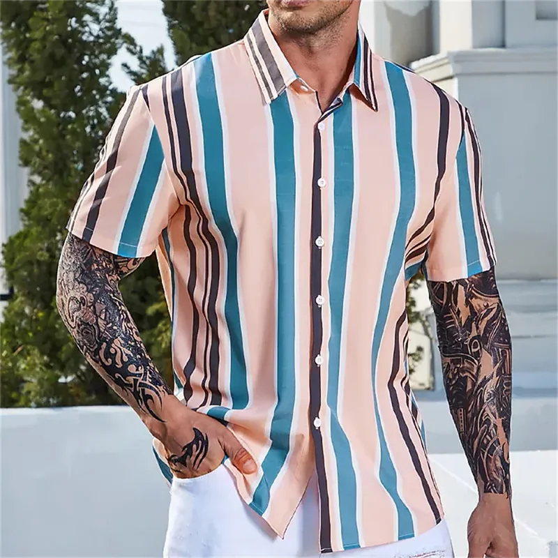 

Hawaii Shirts For Men Summer Casusal Striped Print Shirt Short Sleeve Oversized Street Mens Designer Clothing Camisas De Hombre
