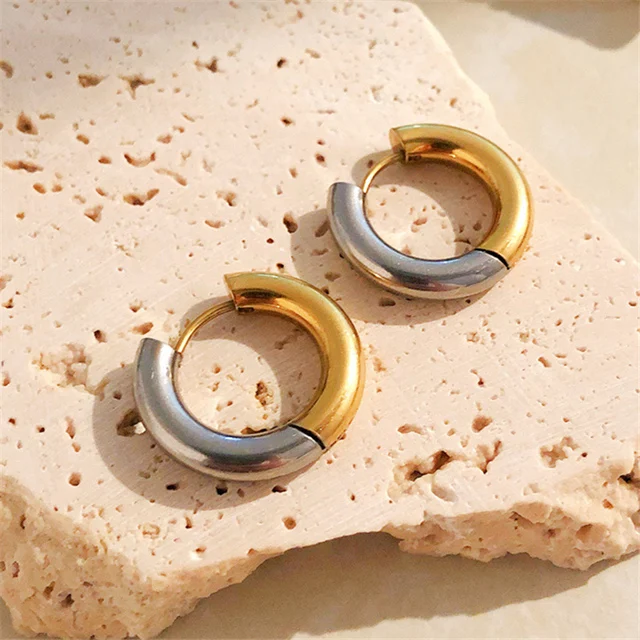 Metal With Two-color Splicing Hoop Earrings Titanium Steel Gold Color Plated Women's Earrings for Women Party Jewelry Gift 2022