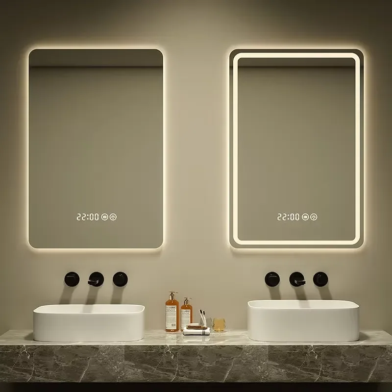 for Modern Custom Rectangle LED Mirror with  Touch Screen  Vanity Hair Salon Bedroom Smart Bathroom Home Decor Lighting