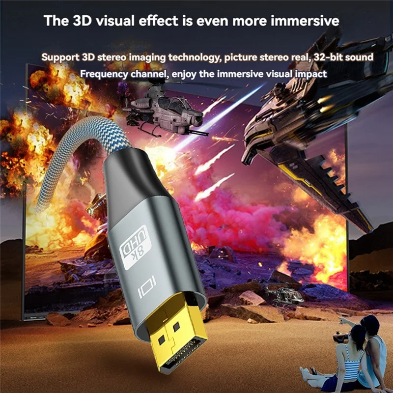 DP1.4 8K 60Hz Displayport Cable DP Cable 4K 144Hz Shielded HDR 32Gbps Video Audio Cable For Laptop TV Projector