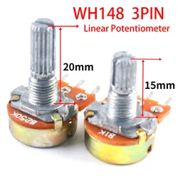 5PCS/LOT WH148 Type Single Potentiometer With Switch 3PIN B1K 2K 5K 10K 20K 50K 100K 250K 500K 1M H=15MM 20MM Potentiometer