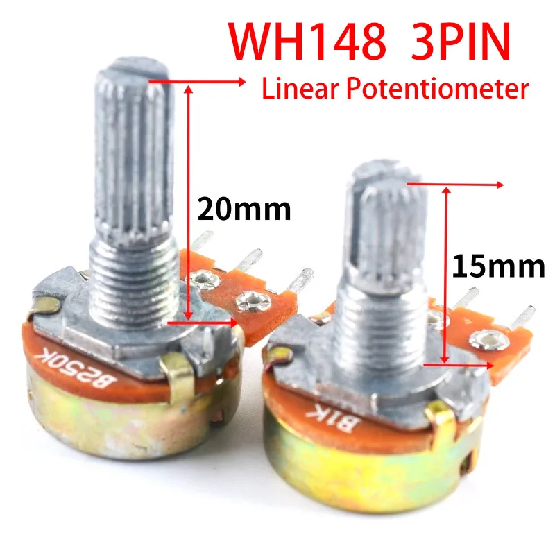 5 SZTUK/LOT Potencjometr pojedynczy typu WH148 z przełącznikiem 3PIN B1K 2K 5K 10K 20K 50K 100K 250K 500K 1M H=15MM 20MM Potencjometr