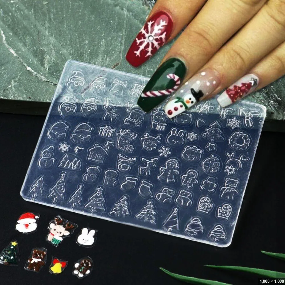 1pc 3d unhas arte molde de silicone almofada floco de neve boneco de neve papai noel alívio escultura estênceis para o natal diy manicure ferramenta