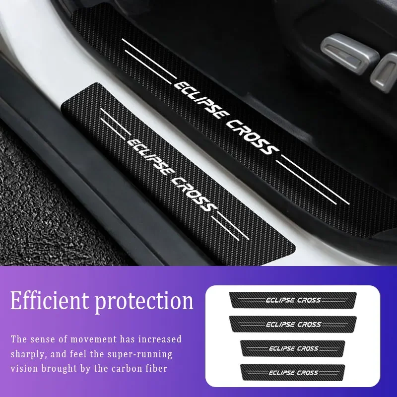 4PCS Car Stickers Scuff Plate Carbon Fiber Car Door Threshold For Mitsubishi Eclipse Cross Auto Door Entry Pedal Guards