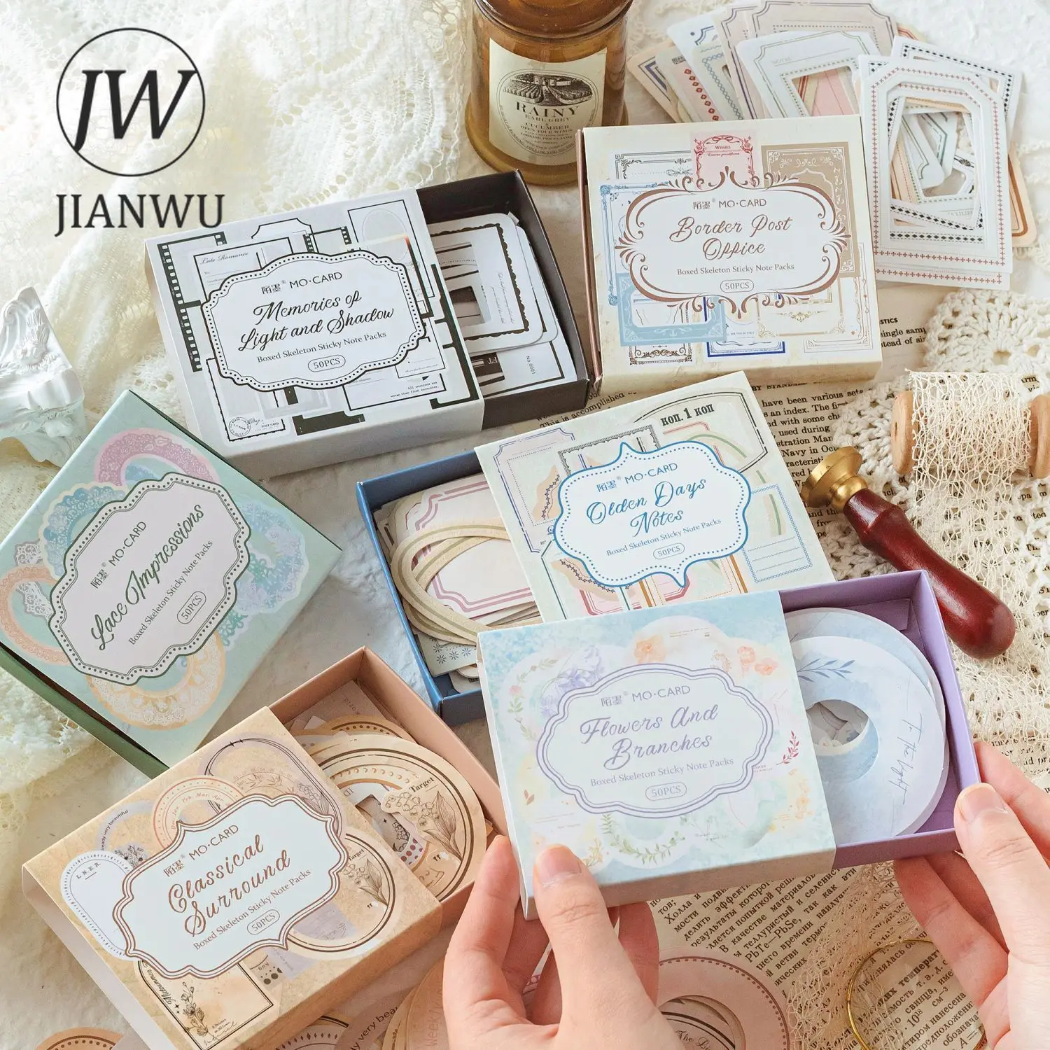 JIANWU 50 Sheets Collage Reverie Series Vintage Hollow Border Decor Material Pack Creative DIY Junk Journal Collage Stationery