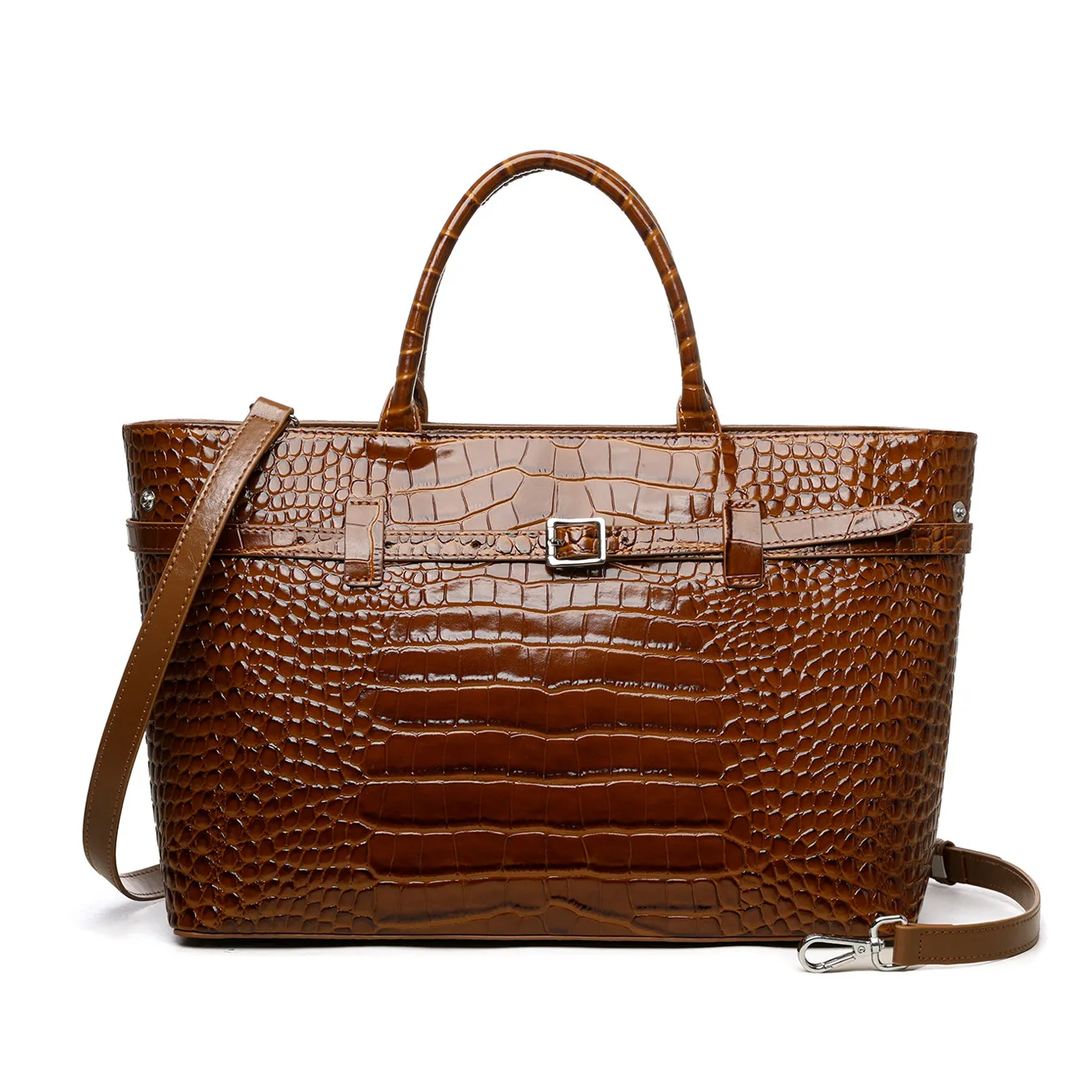 Aidrani Women Tote Handbag Genuine Cowhide Croc Embossed Bag, Metal Buckle Large Capacity Crossbody Shoulder Bag