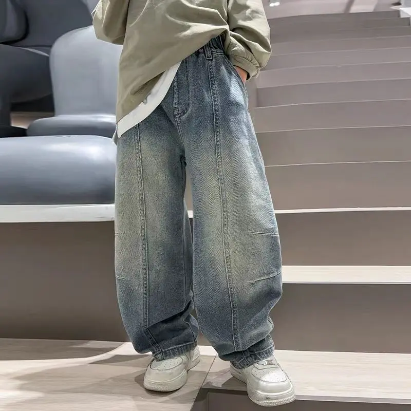 

2025 Spring Autumn Boy's Loose Fit Bootcut Jeans for Big Kids - Casual Youth Denim Pants