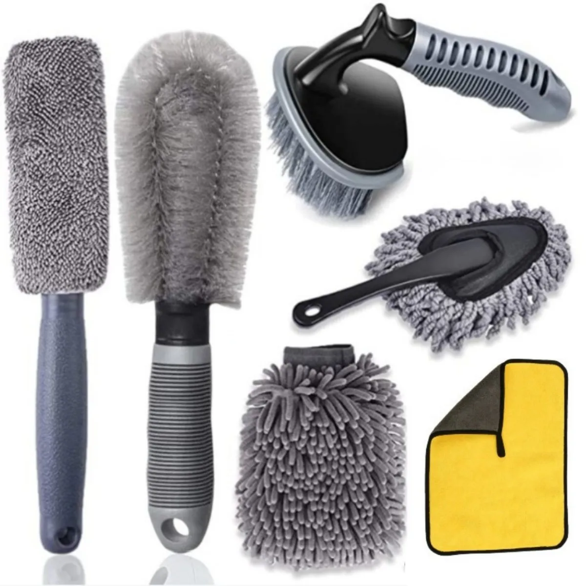 6/9/12Pcs Auto Detailing Care Kit Microfiber Towels Tire Brush Wash Sponge Wax Applicator Portable Car Washing Tools