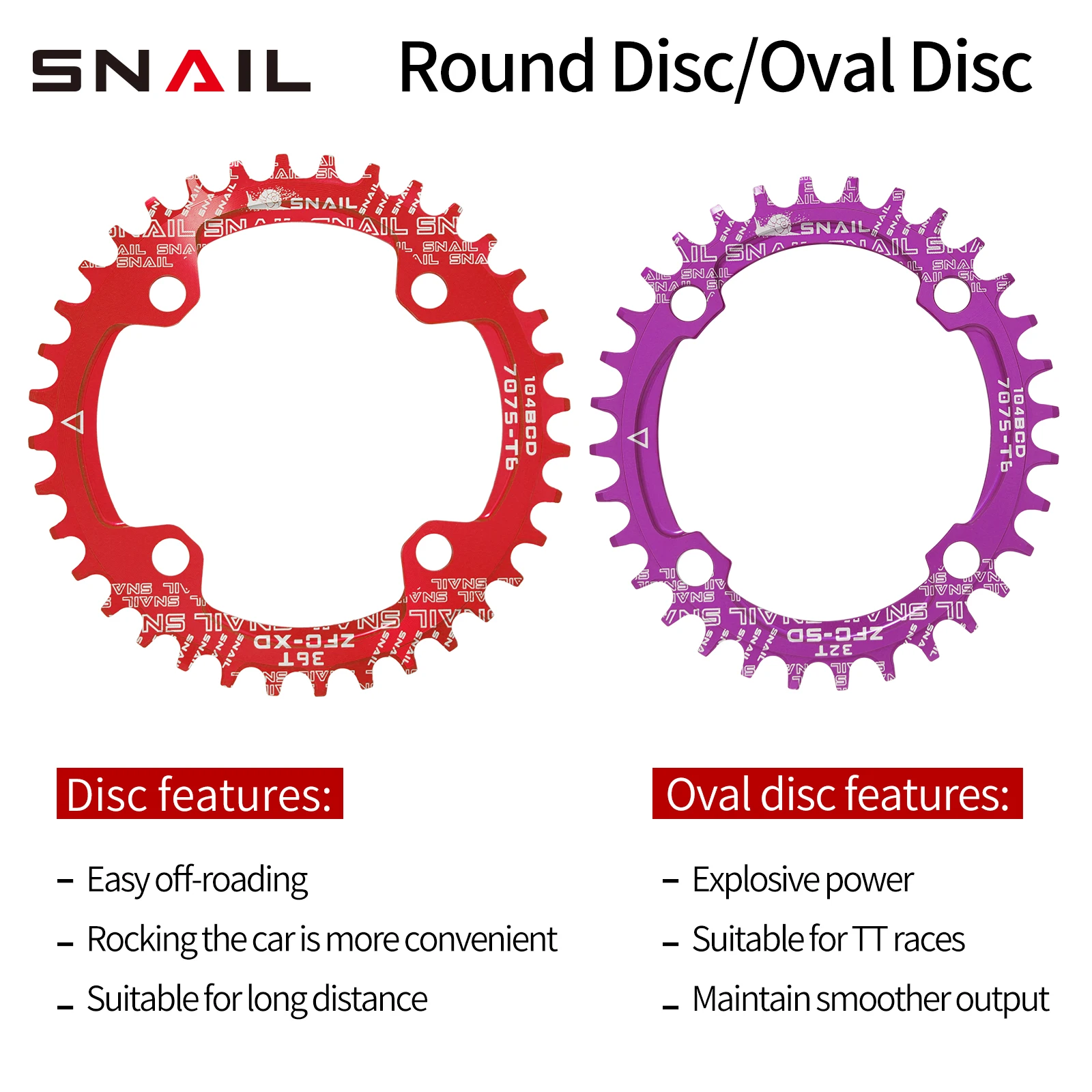 SNAIL 104BCD/96BCD Bicycle Chainwheel Wide and Narrow Teeth 32T/34T/36T/38T Round /oval Disc Single Chainring For Shimao/SRAM - view 6