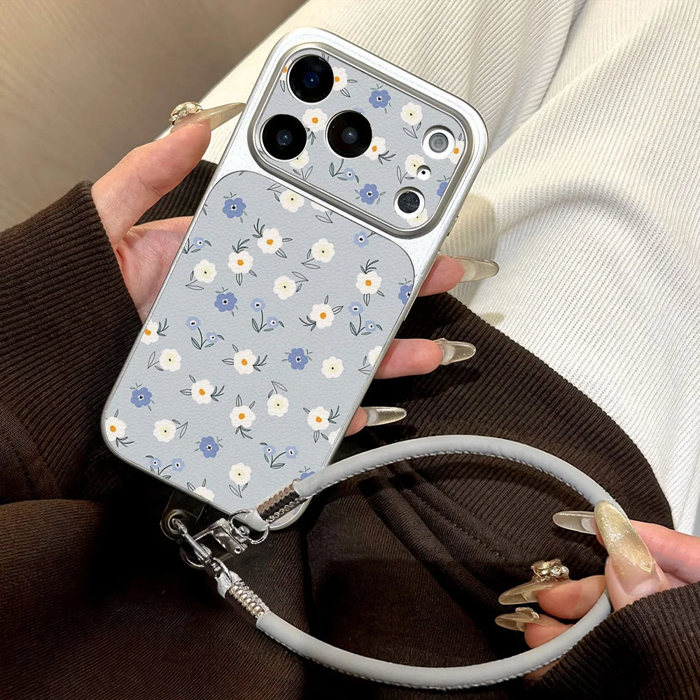 Mit Lanyard Leder Blumen Hülle für iPhone 17 Pro Max Hülle iPhone 17 16 15 Pro Max 11 13 14 12 Pro iPhone11 Handyhüllen Cover