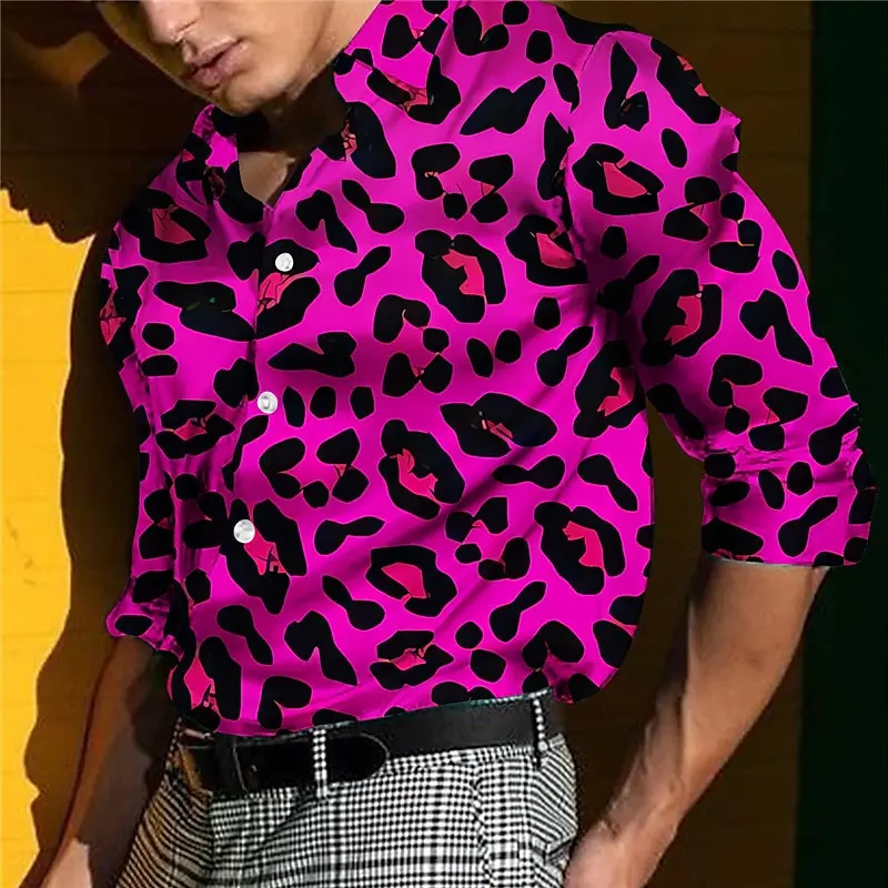 

2024 Leopard Print Casual Men's Shirts Daily Outings and Weekends Autumn and Winter Lapel Long Sleeve Shirts