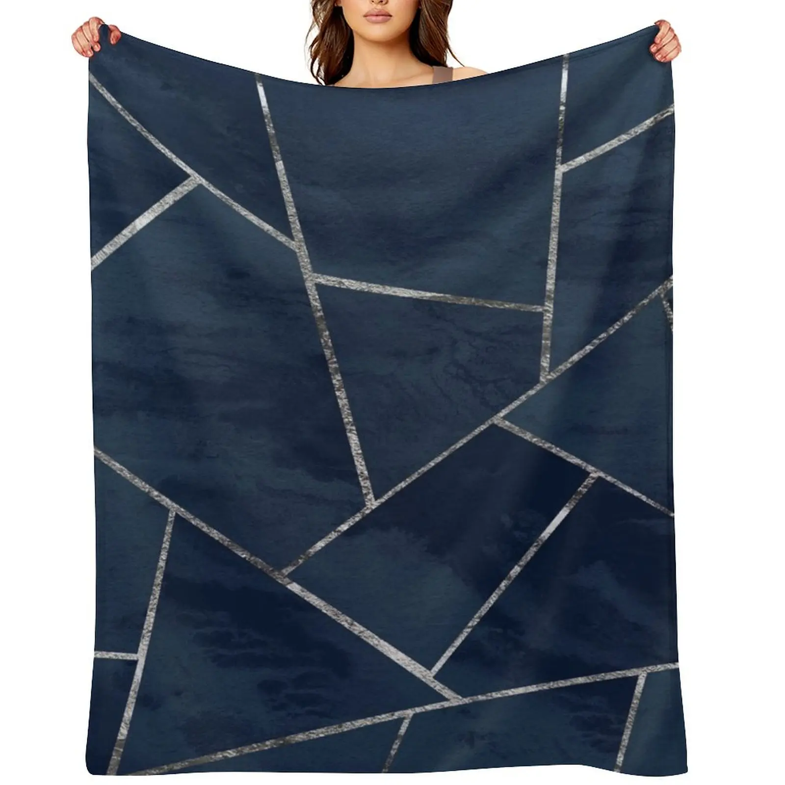 

Midnight Navy Blue Ink Silver Geometric Glam #1 #geo #decor #art Throw Blanket anime Picnic Blankets