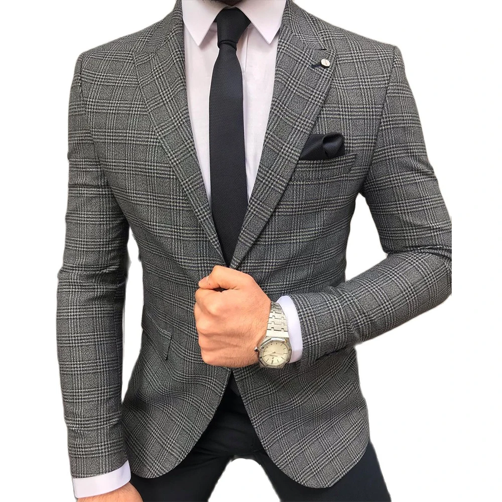 

Men's Suit Jackets Spring And Autumn Slim Fit Lapel Plaid Striped Coat Cotton Jacket Blazer Groomsman Suit For Wedding 5XL Size