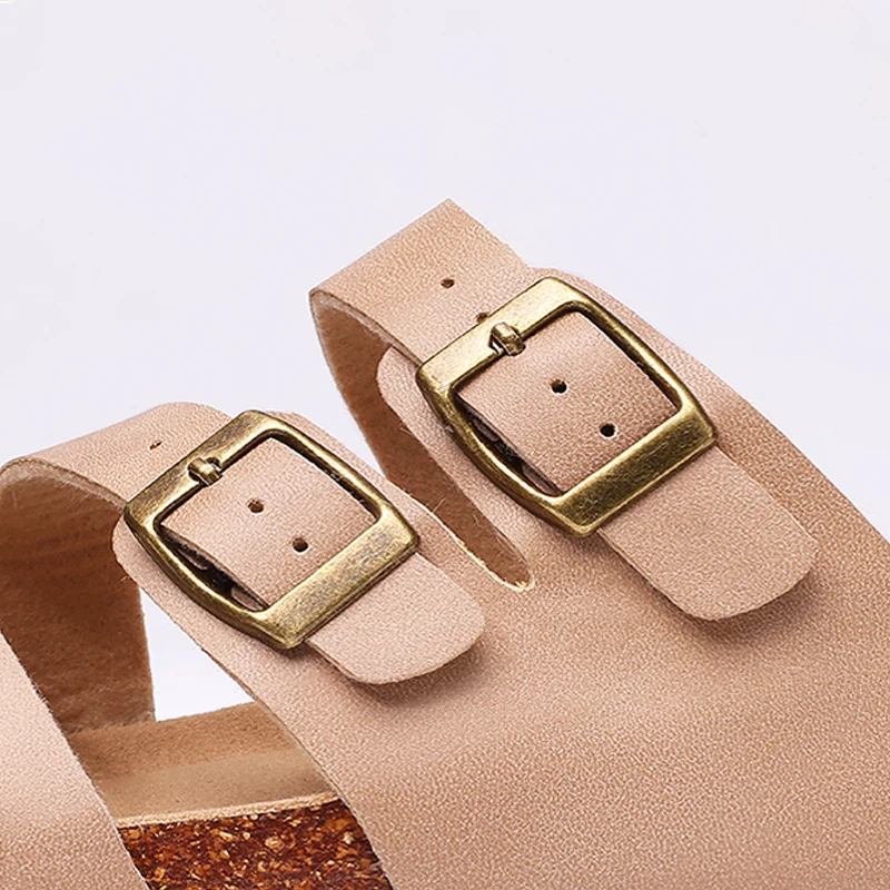 Pallene Women\'s Flat Sandals Fashion Open Toe Cork Slippers Classic Womens Beach Slides Cozy Casual Leather Sandals With Buckle