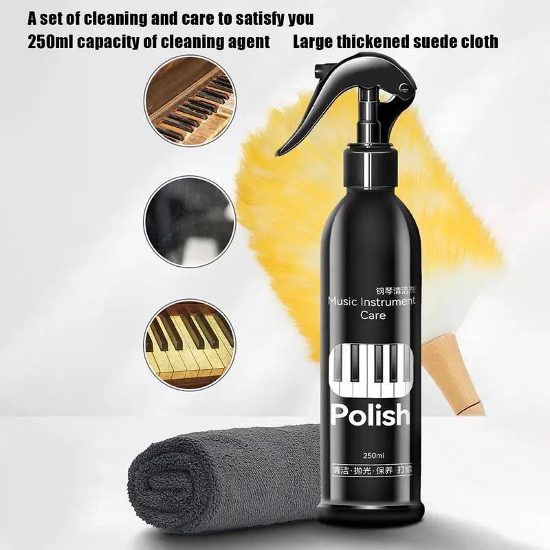 Piano Cleaning Spray Multipurpose Cleaner Kit For Piano 250ml Piano Shine Polish & Cleaner Piano Cleaning Tools With Wiper Cloth