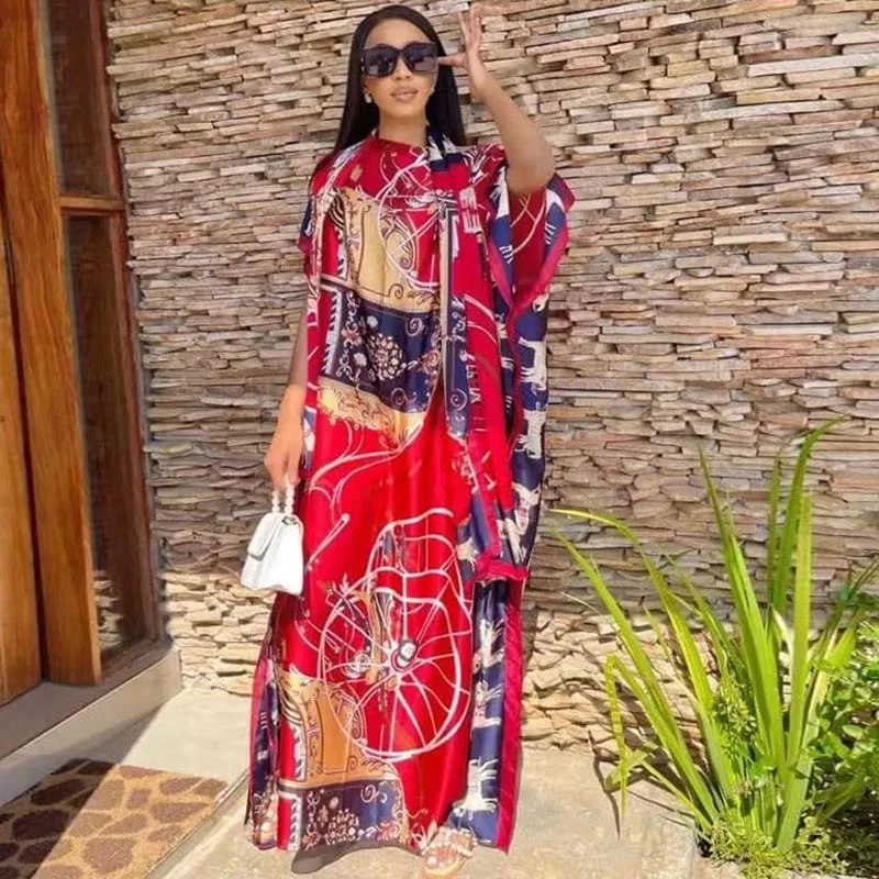 

Dress Length 140cm, Bust:160cm abaya for woman dresses Bazin Print Dashiki Women Long Dress/gown Yomadou Color Pattern oversize