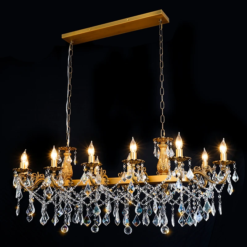 

Antique Bronze K9 Crystal Chandeliers Island Lighting Pendant Rectangle Ceiling Fixture for Dining Living Room Kitchen Entry