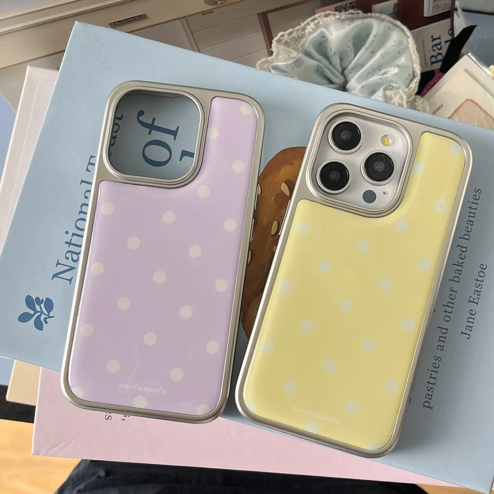 

Милый чехол для телефона в горошек для iPhone 12, 13, 14, 15, Pro Max, матовая рамка, мягкая задняя крышка