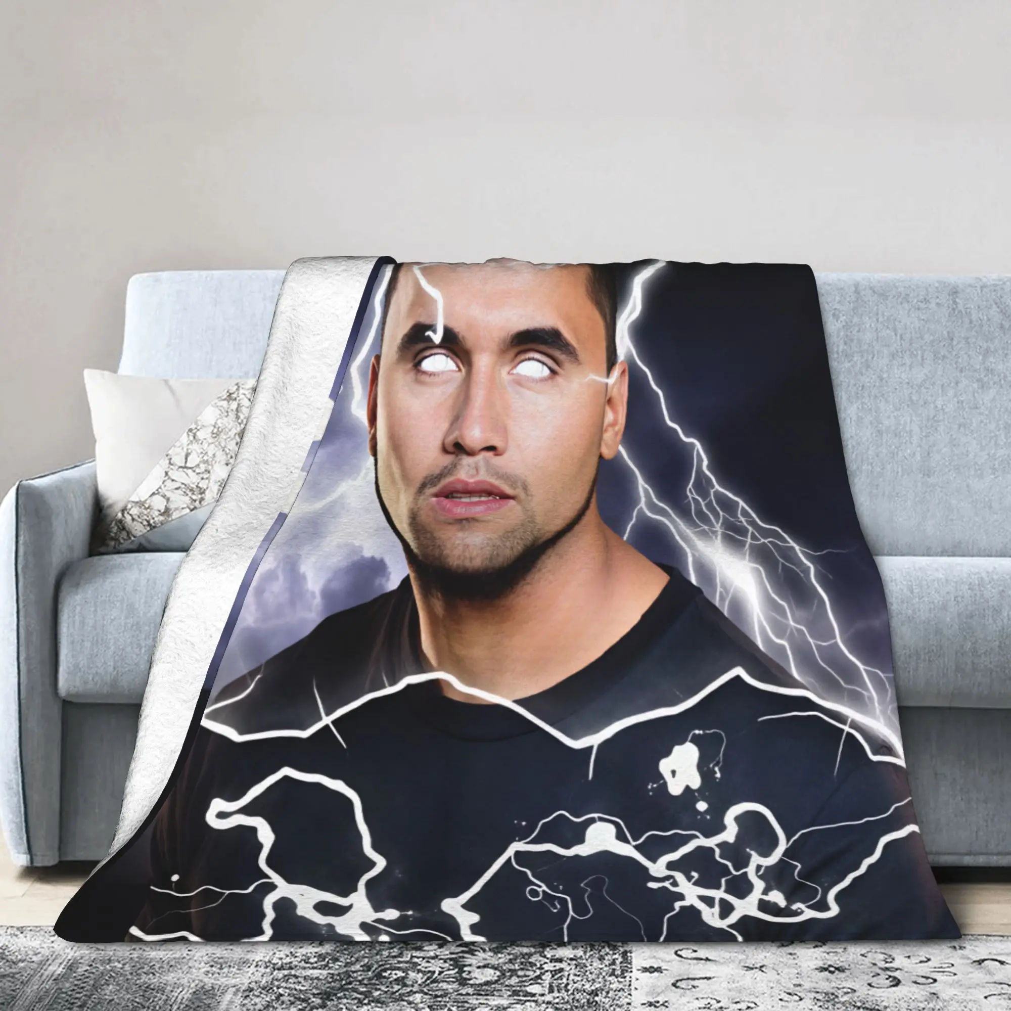 Charlie Kirk Glowing White Eyes Lightning Storm Bearded Man Throw Blanket Warm Soft Blanket For Living Room Office Bed Cover