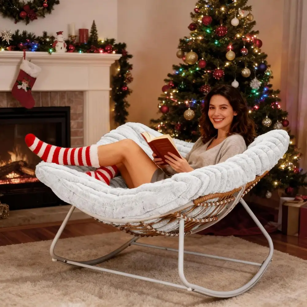 

Large Cushioned Outdoor Rocking Chair - Patio, Porch, or Garden (Light Grey & White)