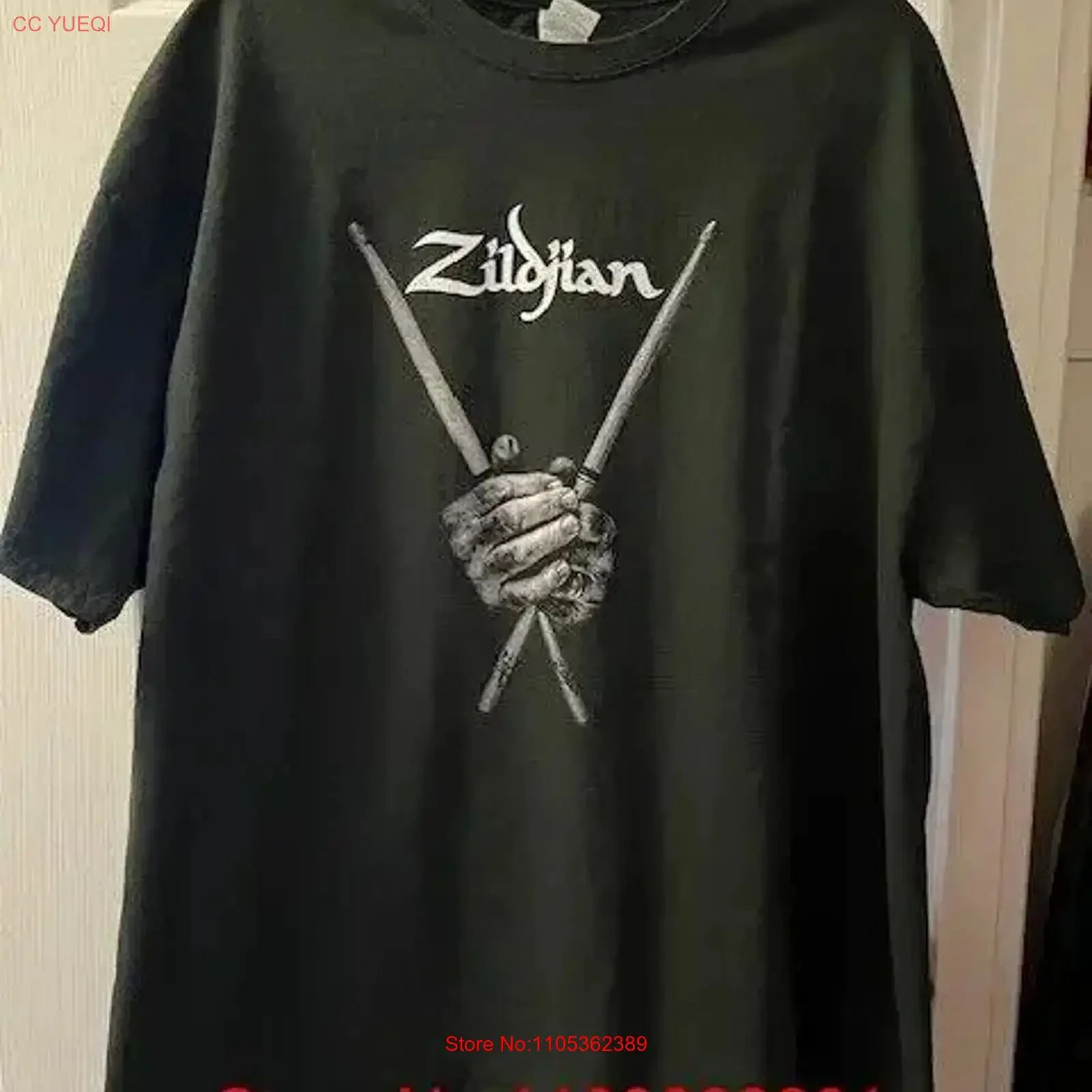 Camiseta Zildjian Drum Stix con logo, verde, 2XL, de segunda mano, vintage, lavada, suave, cómoda, transpirable, elegante, versátil, elástica